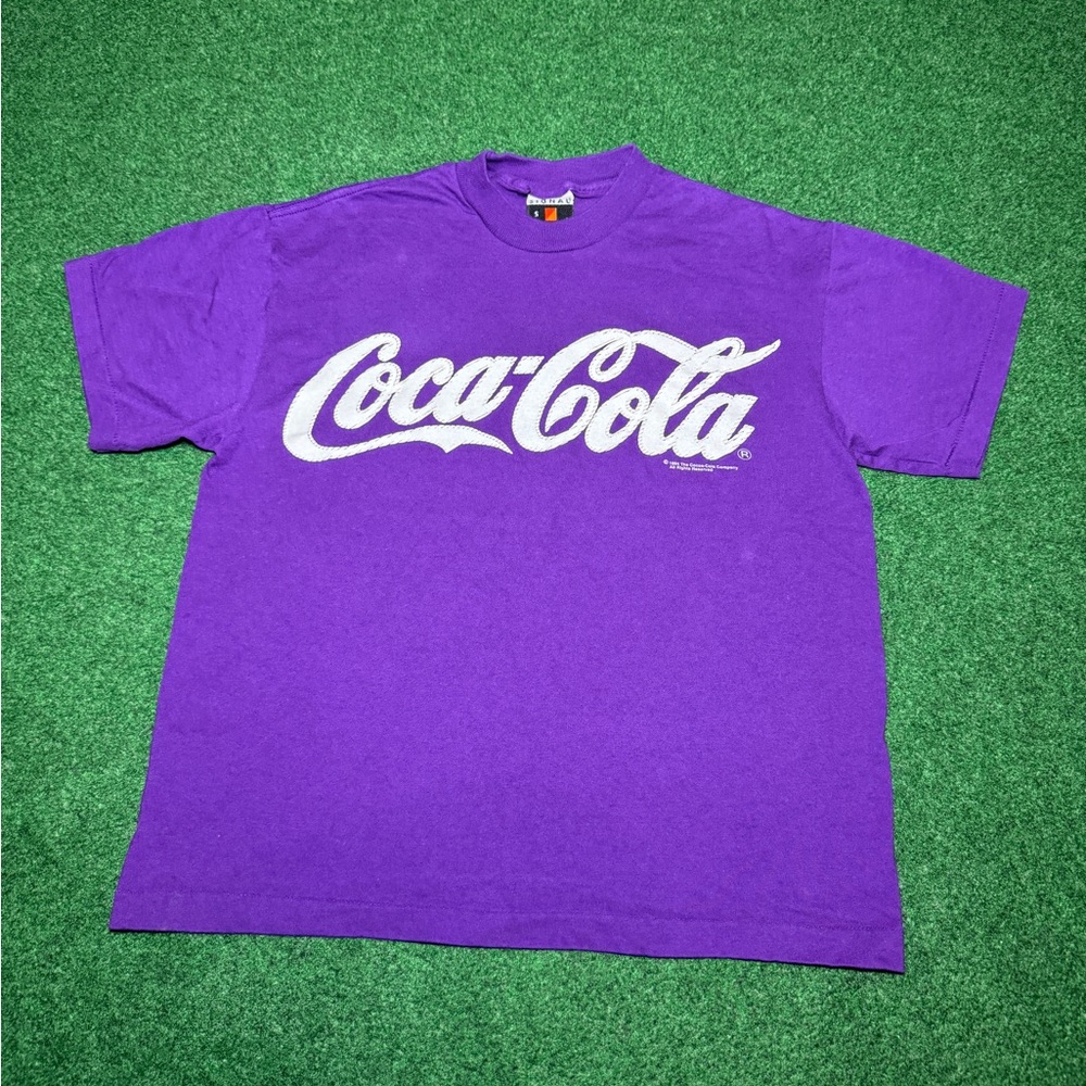Vintage Coca Cola Spell Out Purple Coke Small 19x24 Retro Soda Pop Promo T Shirt